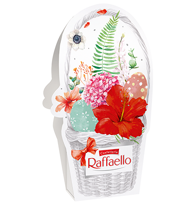 Weiße Raffaello Geschenkekorb mit Blütenmuster